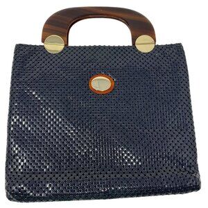 Vintage Whiting & Davis Navy Mesh Handbag Faux Tortoiseshell Handles Gold Hardwa